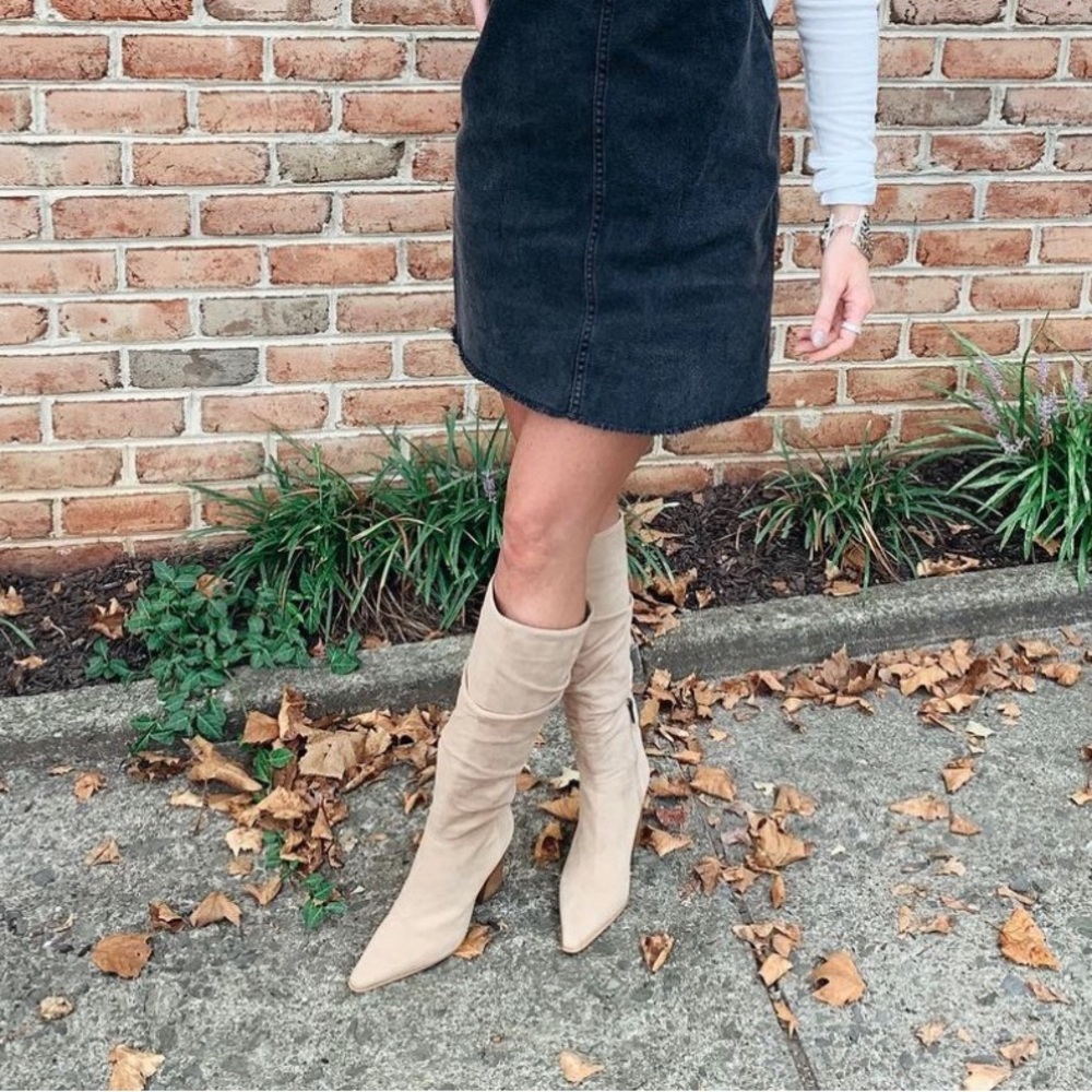 Vince Camuto Derika leather boots in tortilla suede